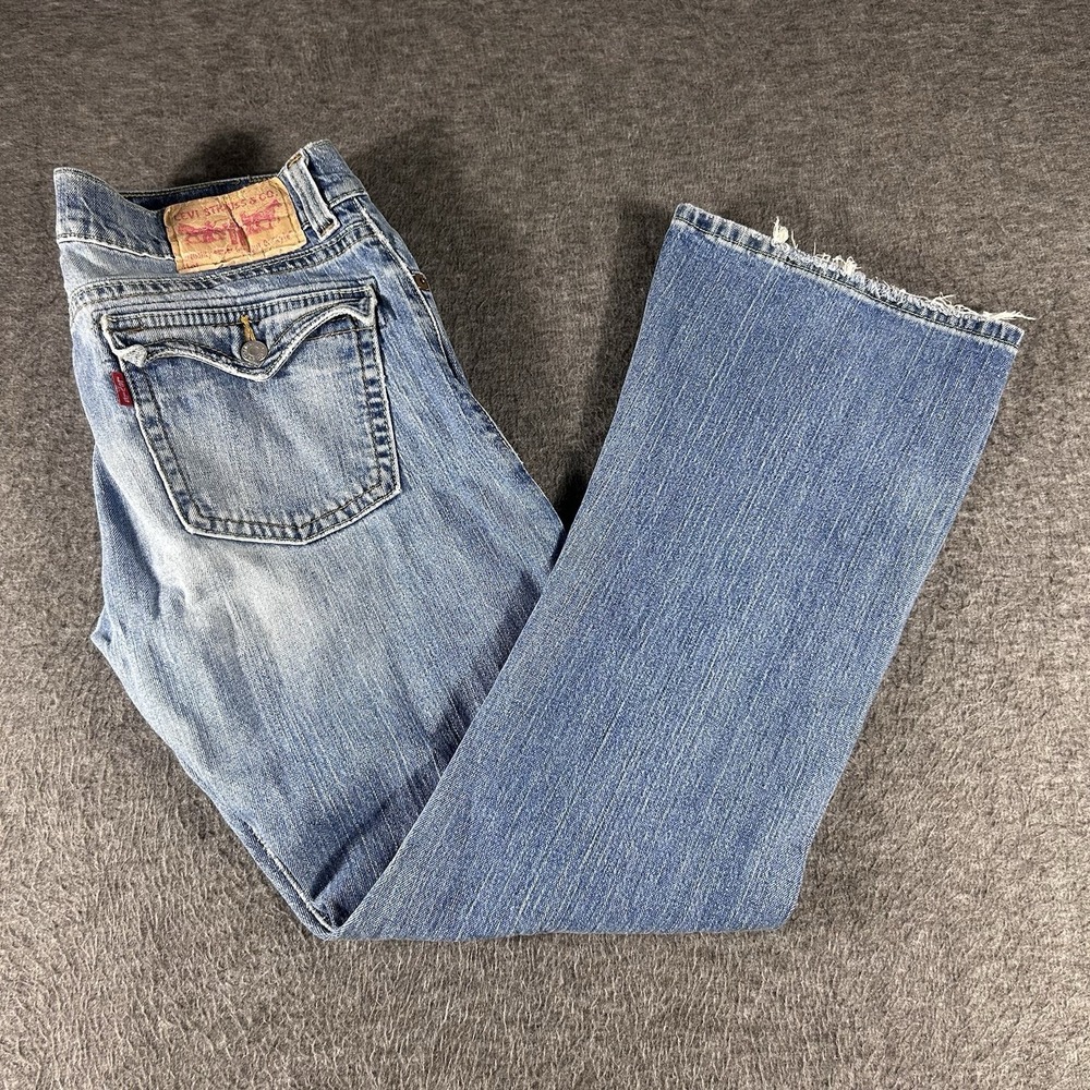 Vintage Levis Jeans 504 Flap Pockets Slouch 13 Juniors Stretch Denim Whiskering